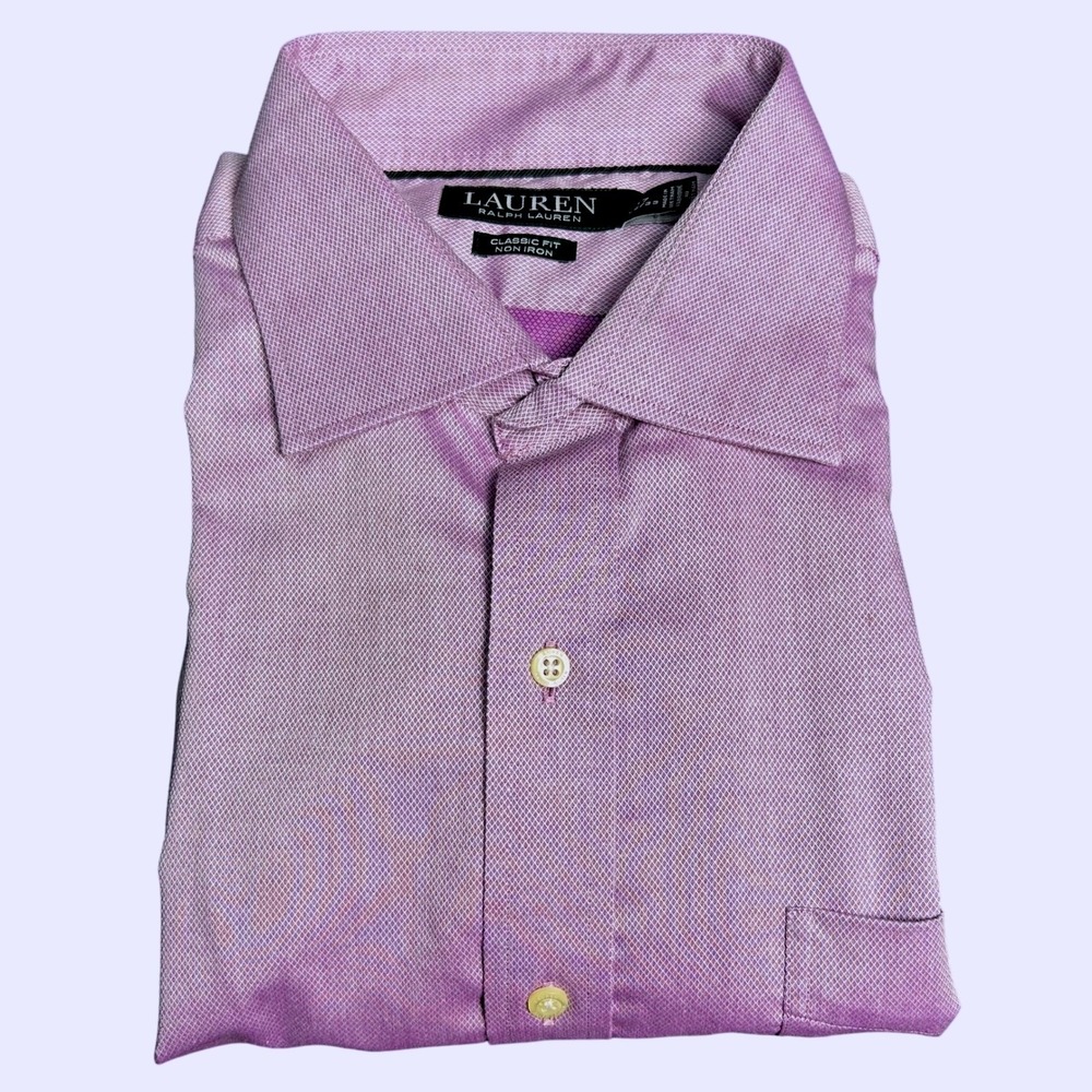 Lauren Ralph Lauren Mens Purple Classic Fit Non Iron Dress Shirt 17 32/33 Cotton
